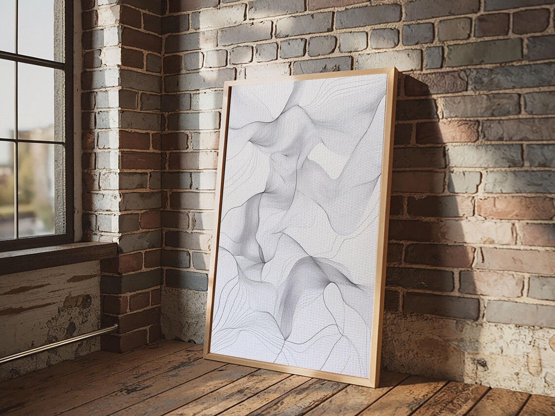 Black White Abstract Line Art Flowing Curves Modern Minimalist Zen Wall Poster - Image 3