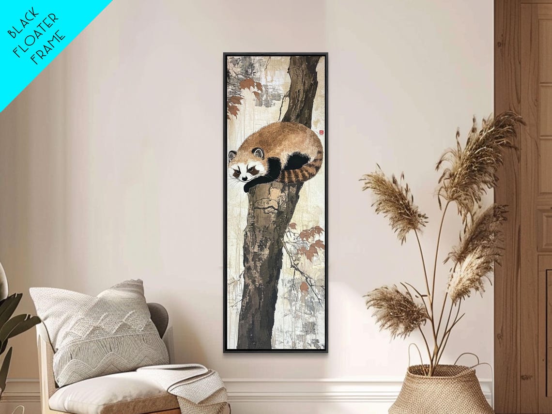 Sleeping Red Panda Tree Branch East Asian Ink Style Cute Animal Poster - Image 4