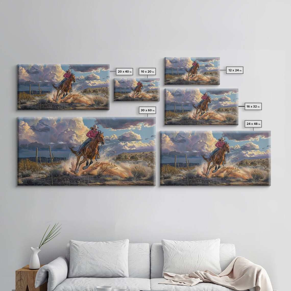 Cowgirl Galloping Horse Dust Desert Dramatic Cloudy Sky Western Art Poster - Image 2