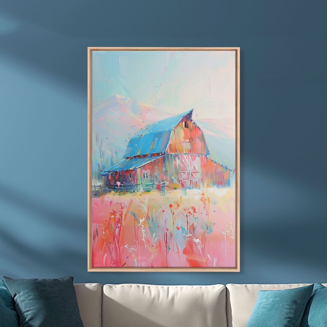 Pastel Barn In Blooming Field Colorful Farmhouse Countryside Poster - Image 4