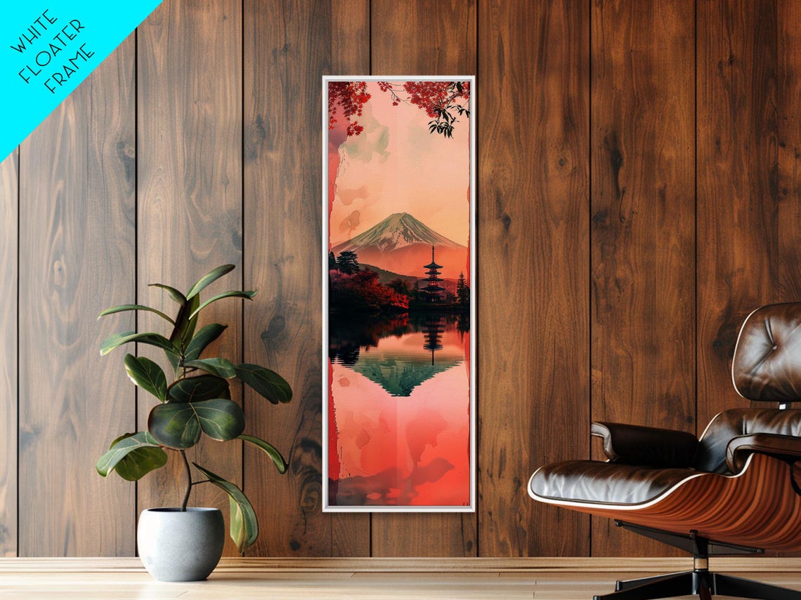 Mount Fuji With Pagoda And Red Bridge Reflected In Lake Travel Poster - Image 2