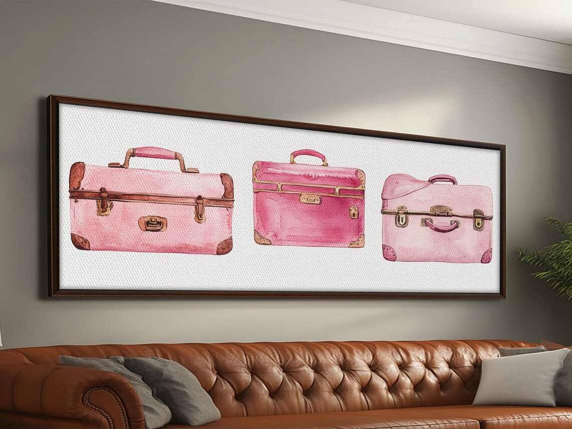 Retro Pink Suitcase Travel Poster, Cottagecore Decor - Image 3