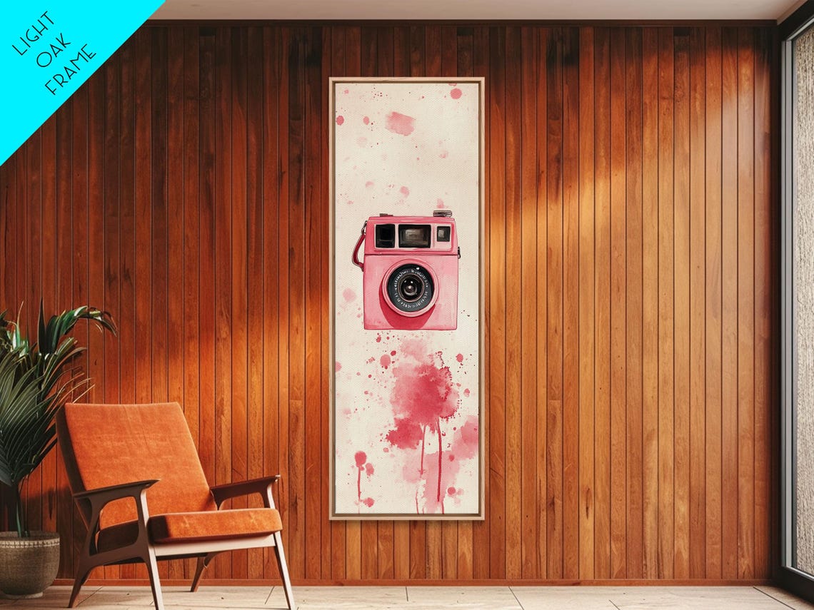 Pink Retro Instant Camera Watercolor Paint Splash Photography Wall Art - Image 3