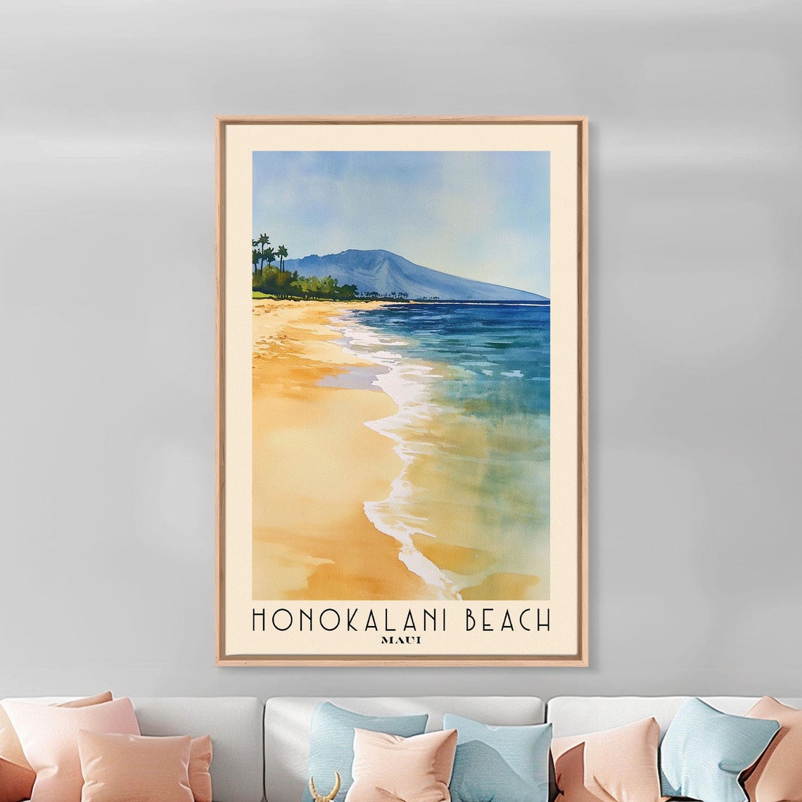 Honokalani Beach Maui Golden Shoreline Mountain View Travel Poster - Image 3