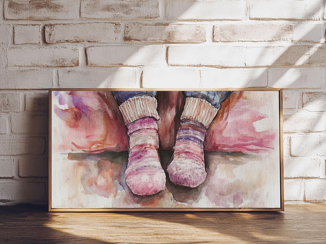 Cozy Striped Knit Socks Feet Watercolor Warm Fall Hygge Style Poster - Image 5