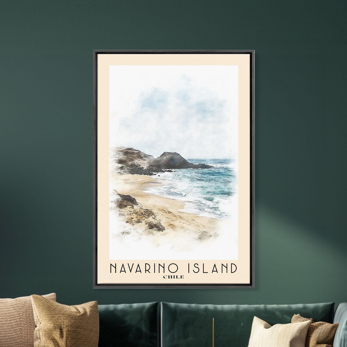 Navarino Island Chile Rocky Misty Shore Watercolor Travel Poster - Image 5