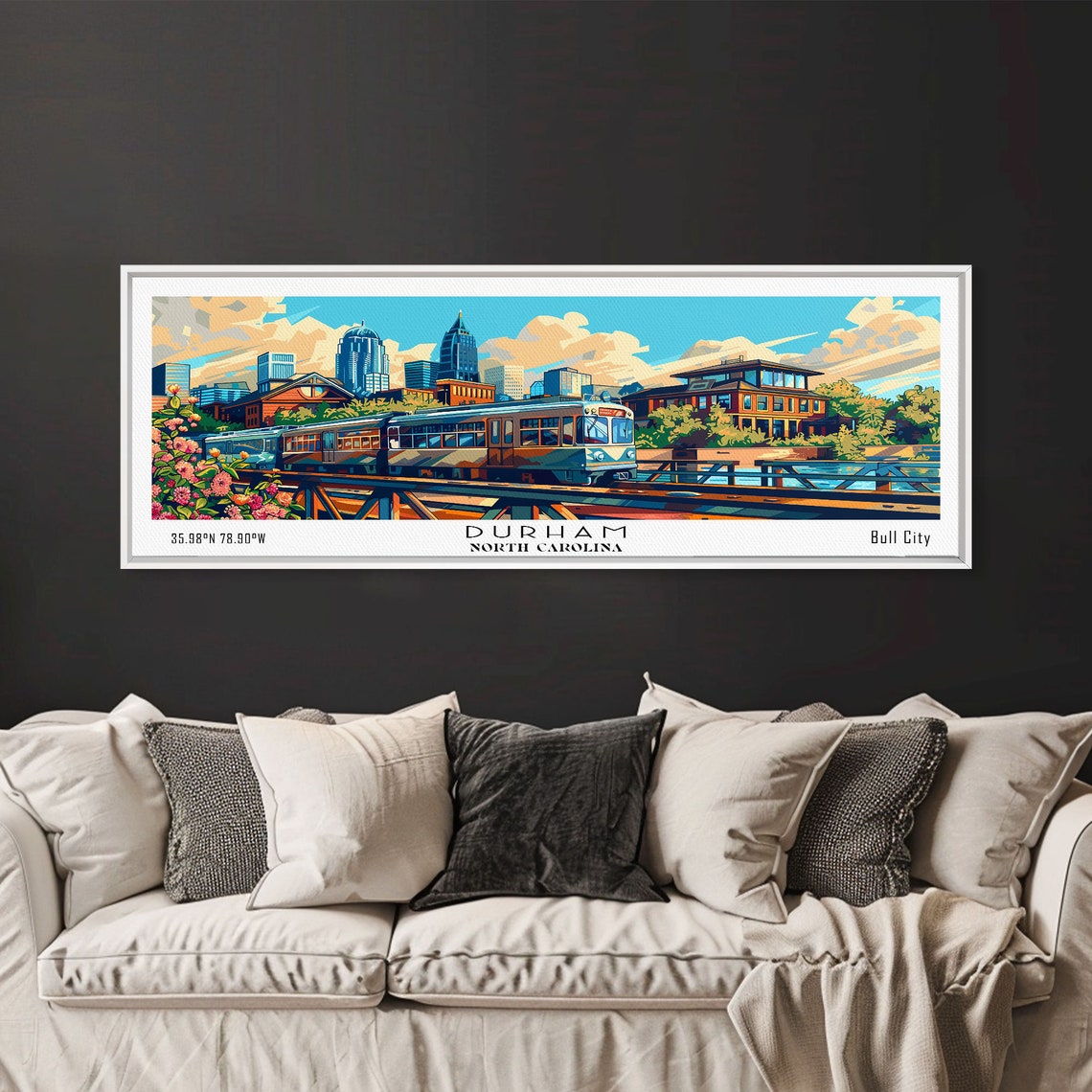 Durham North Carolina Light Rail Train Downtown Skyline Travel Poster - Image 4
