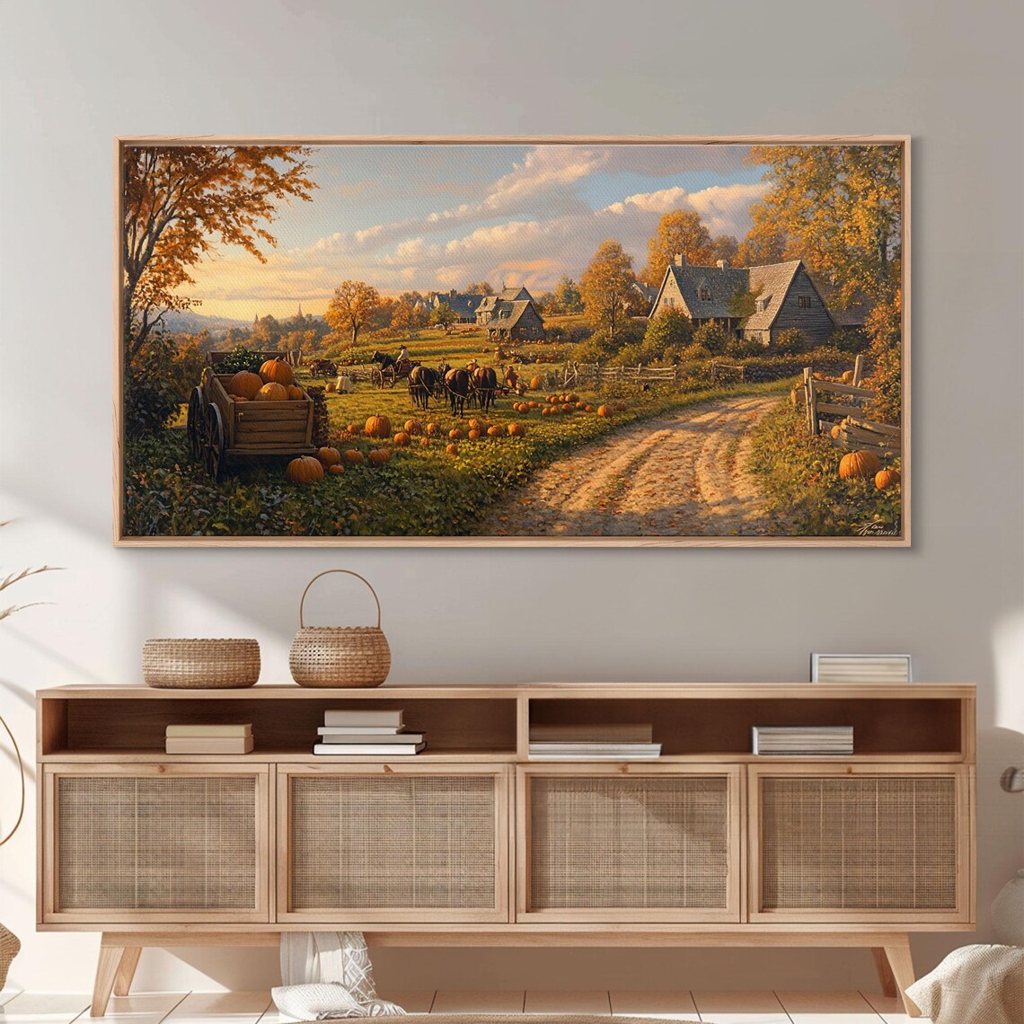 Autumn Pumpkin Harvest, Fall Country Farm Scene Art Print