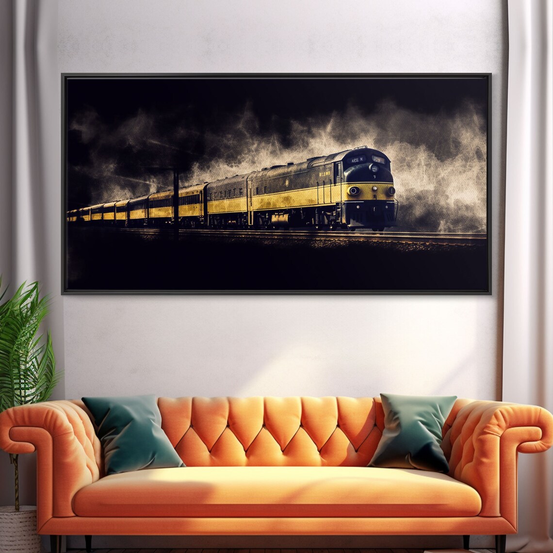 Black and Yellow Locomotive Railway Panoramic Art Print - Image 5