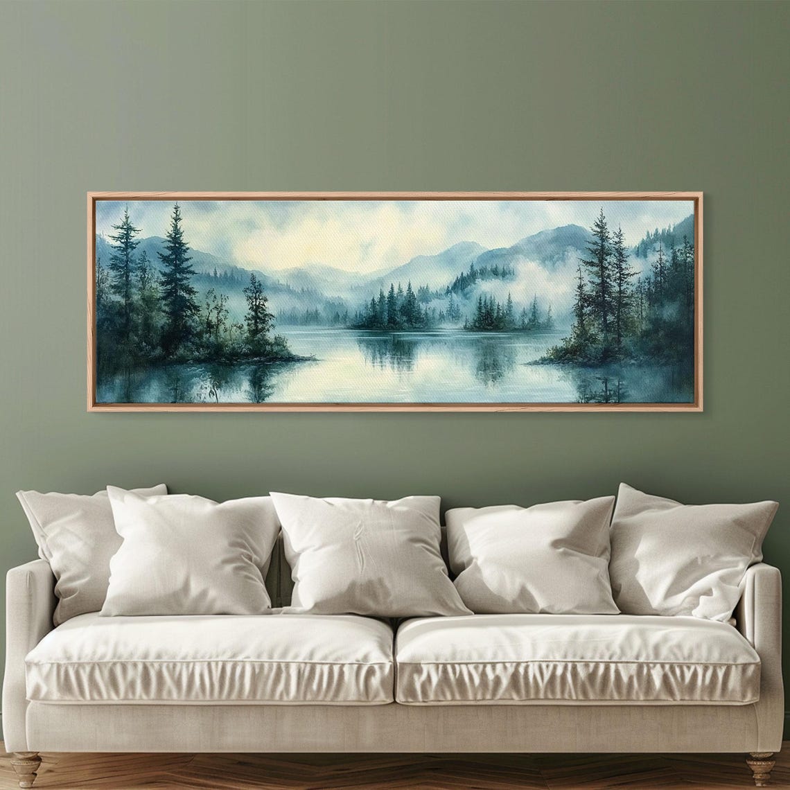 Fog Over The Lake Panoramic Painting Print Rustic Decor Panoramic Ultra Wide Wall Art For Above Bed Or Sofa Moody Decor - Image 6