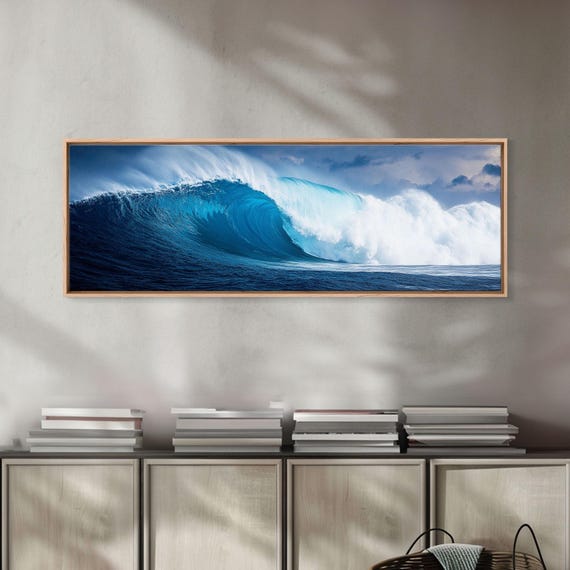 The Wave Huge 40 Foot Wave Surfer Decor Framed Print Nautical Decor Nautical Art Seascape Painting