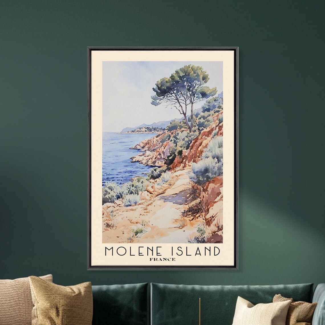 Molene Island France Rocky Coastal Path Red Cliffs Watercolor Poster - Image 5