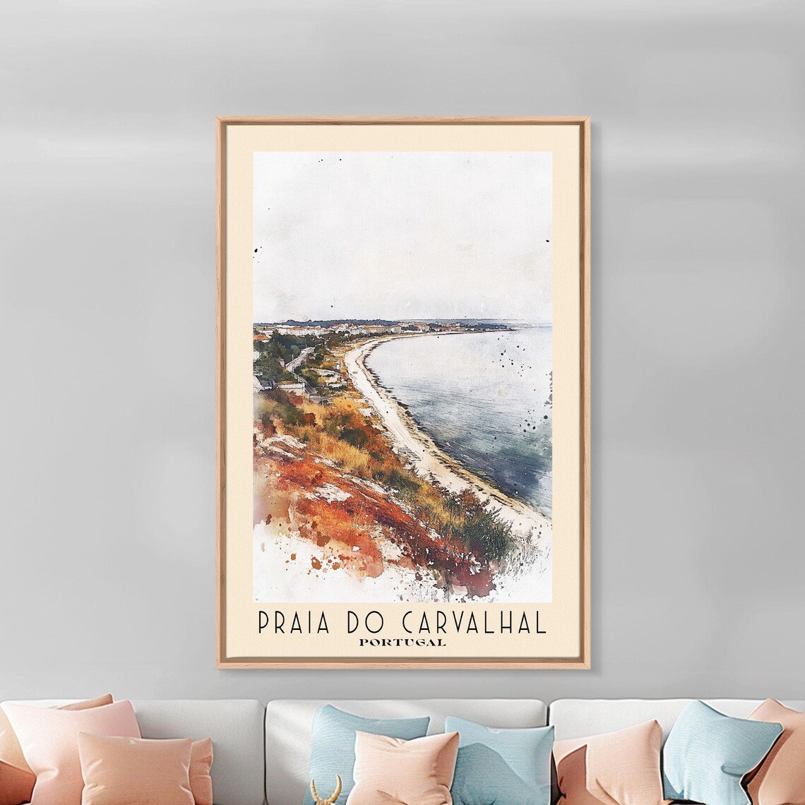 Praia do Carvalhal Portugal Long Sandy Coastline Watercolor Travel Poster - Image 3
