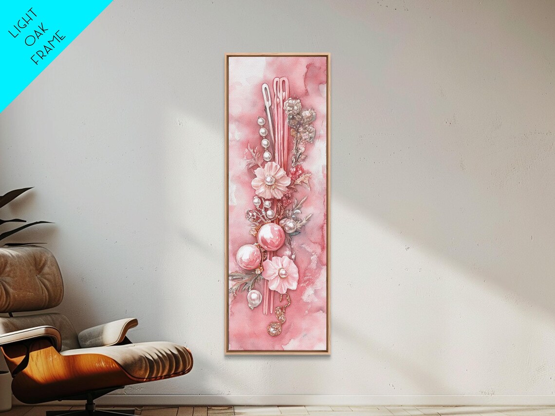 Pink Pearl Hair Accessories Watercolor Elegant Feminine Wall Art - Image 5