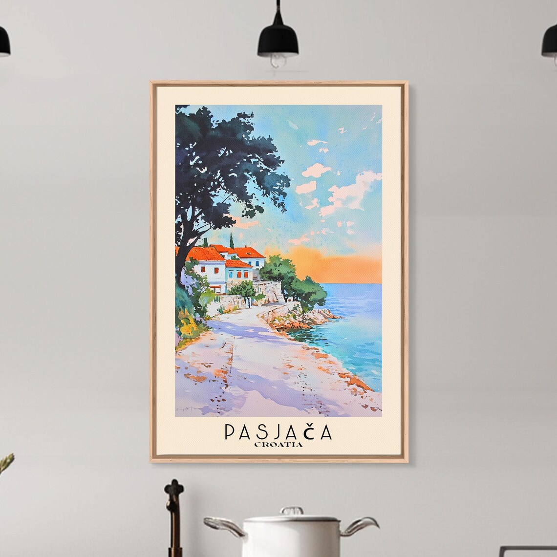 Pasjaca Croatia Stone Path Cove Red Roof Villa Sunset Sea Poster - Image 6