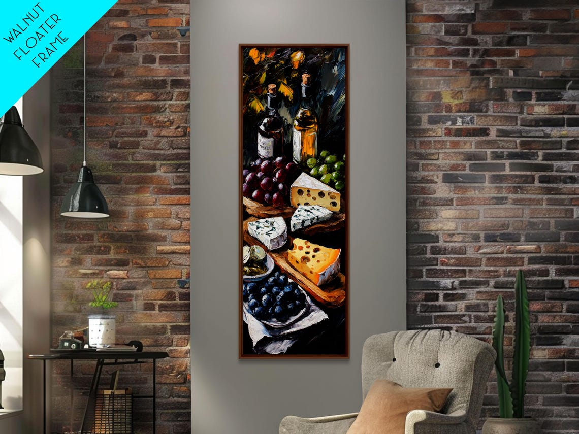 Wine and Cheese Still Life Moody Kitchen Culinary Dining Wall Art - Image 2