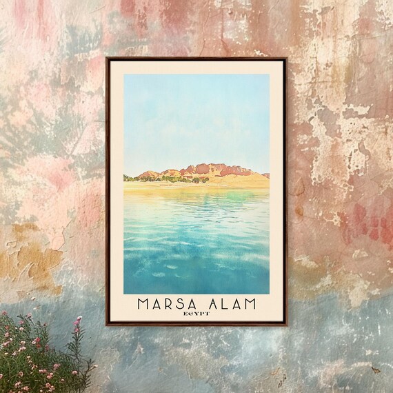 Marsa Alam Egypt Red Sea Desert Hills Calm Water Watercolor Travel Poster