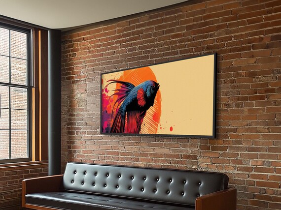 Retro 80s Style Painting Of A Betta Fish Framed Print Home Decor Gift Artwork Fish Painting Fish Art Nuevart