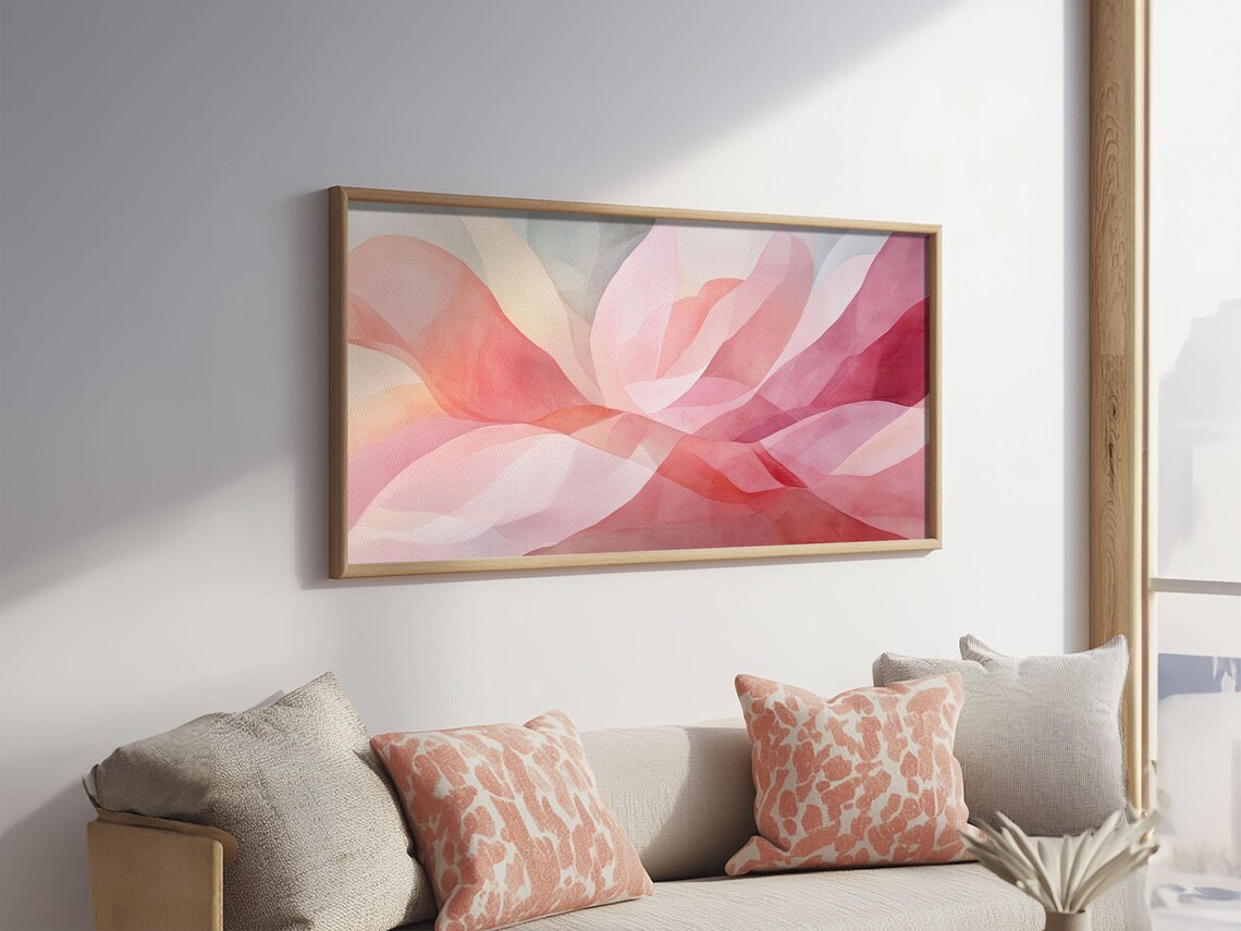 Pink Abstract Floral Petals Soft Watercolor Modern Bloom Wall Art - Image 3