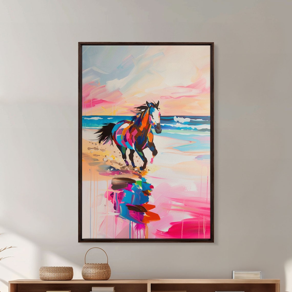 Vibrant Colorful Horse Galloping On Beach At Sunset Art Poster - Image 5