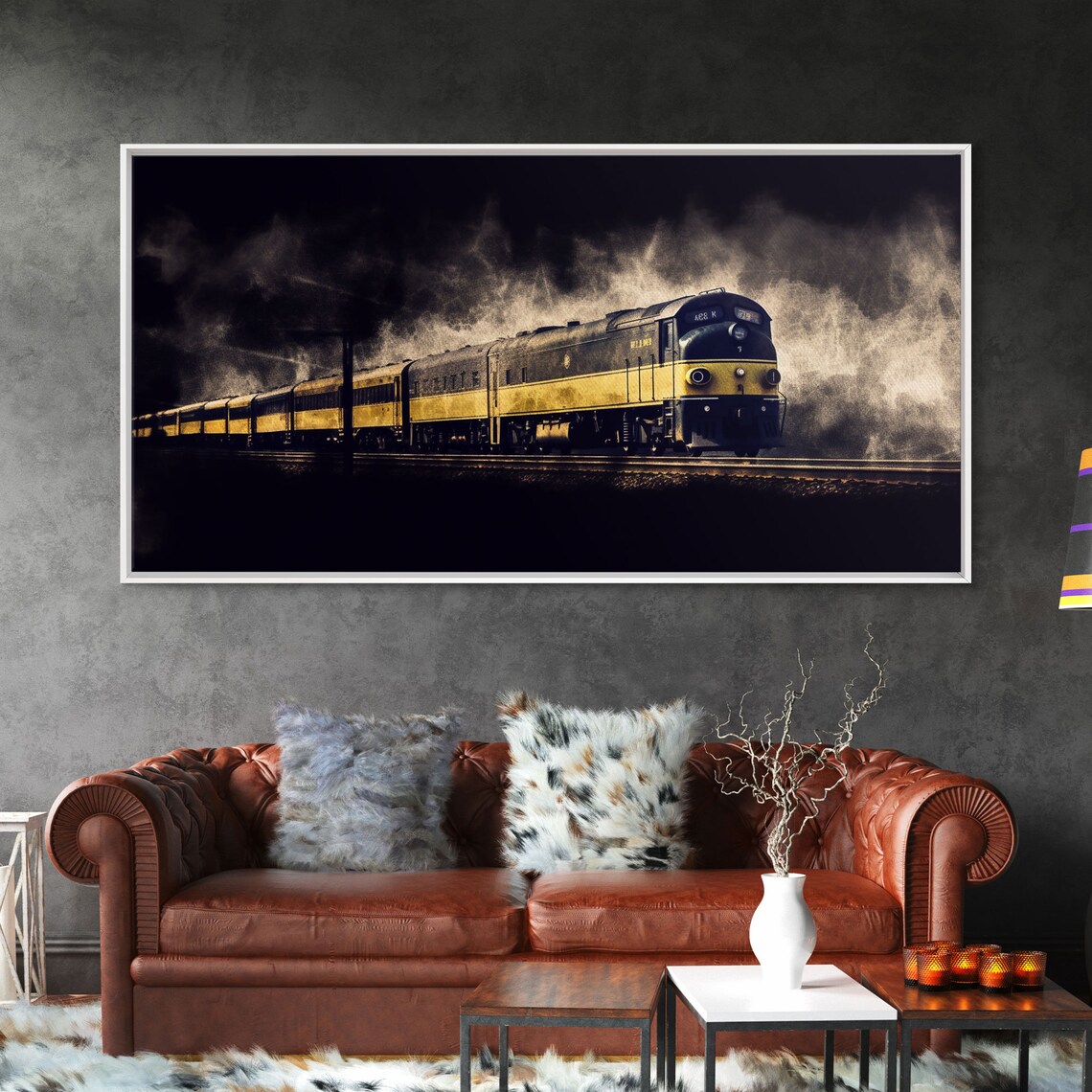 Black and Yellow Locomotive Railway Panoramic Art Print
