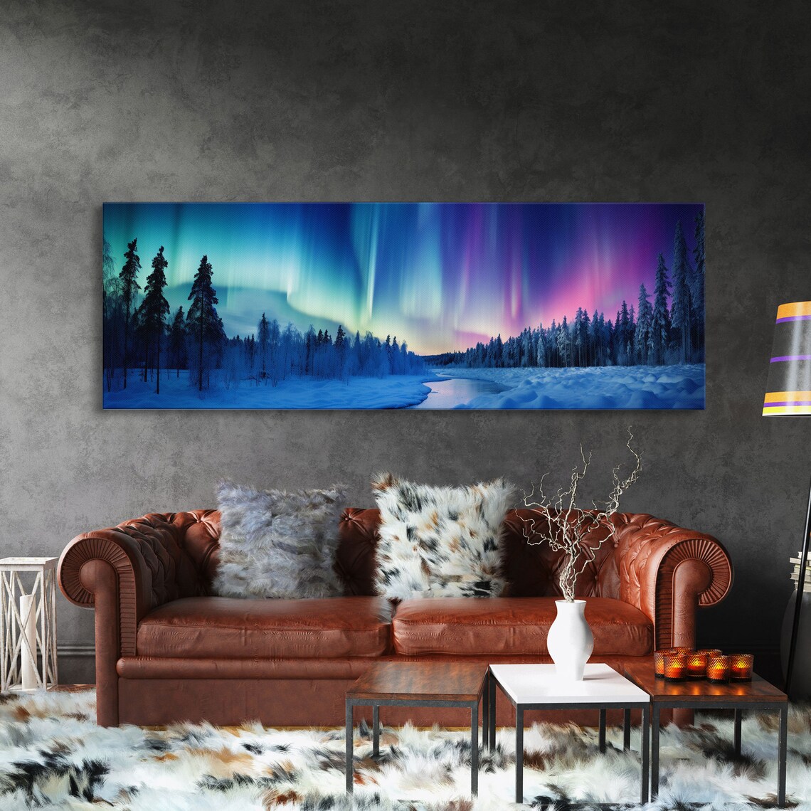 Northern Lights Forest Landscape Art Print - Image 3