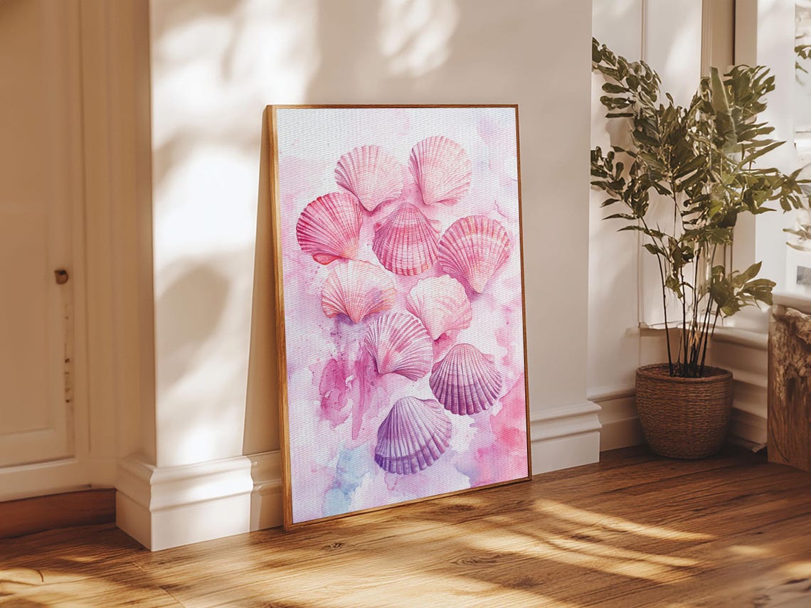 Pink Seashell Collection Watercolor Coastal Beach Wall Art Print - Image 5