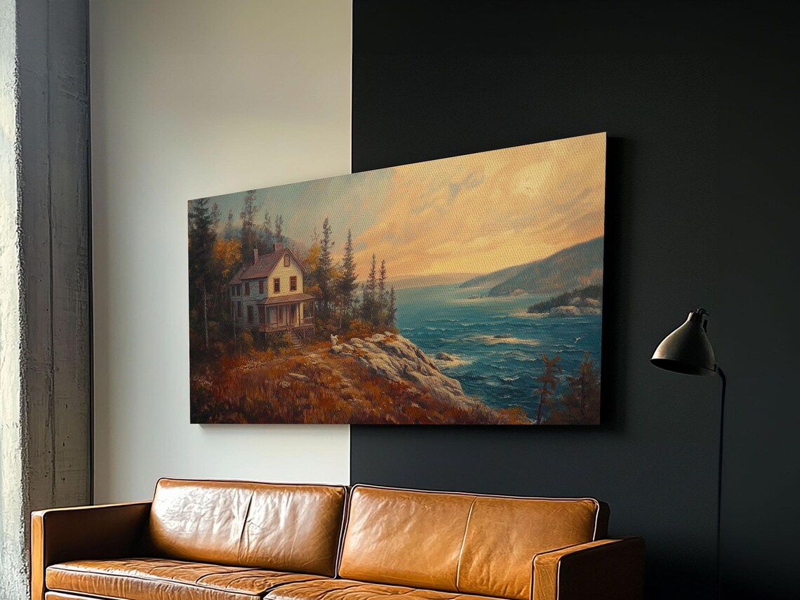 Coastal Cottage Cliff House Sunset Ocean View Landscape Travel Poster - Image 6