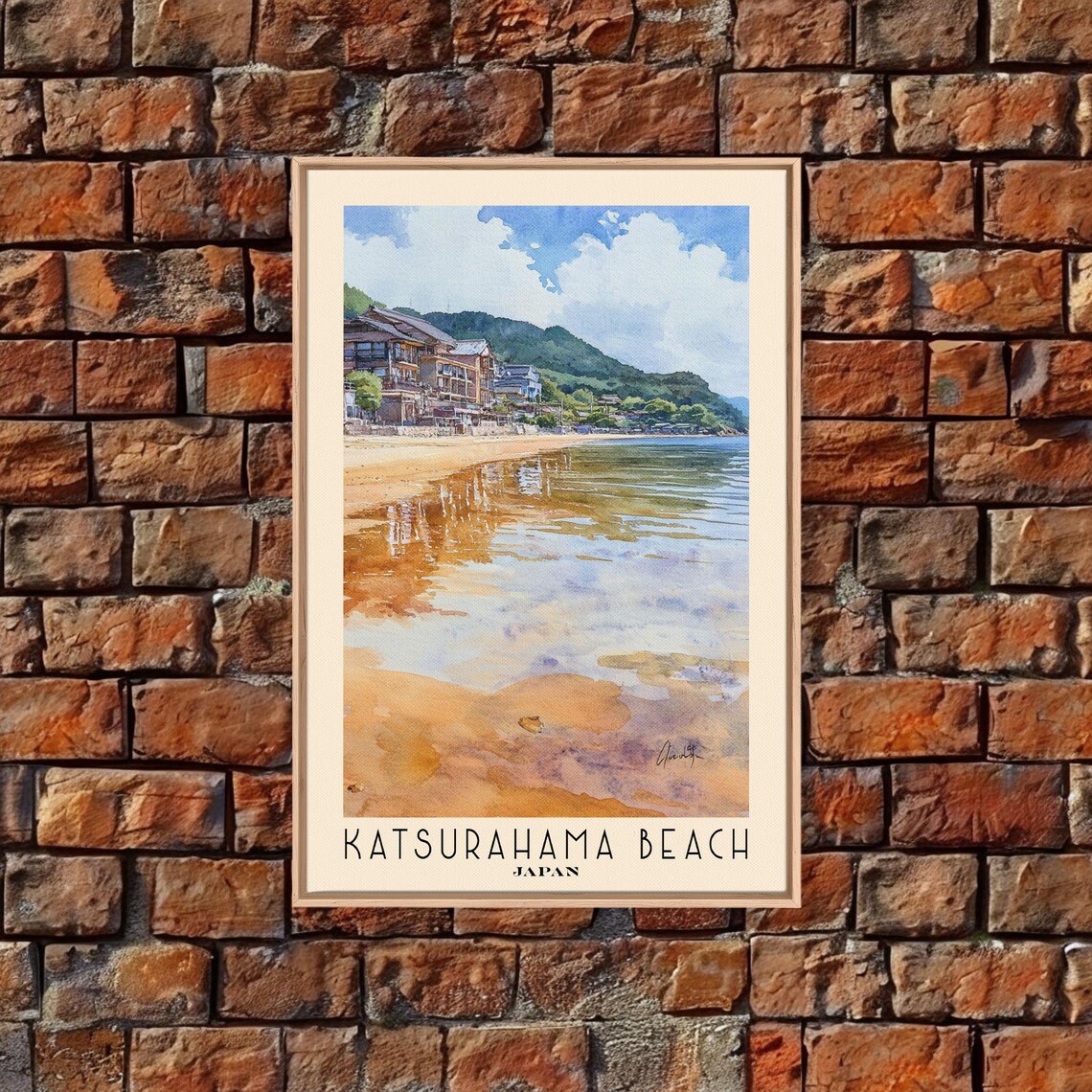 Katsurahama Beach Japan Wet Sand Reflections Seaside Watercolor Poster Art - Image 5