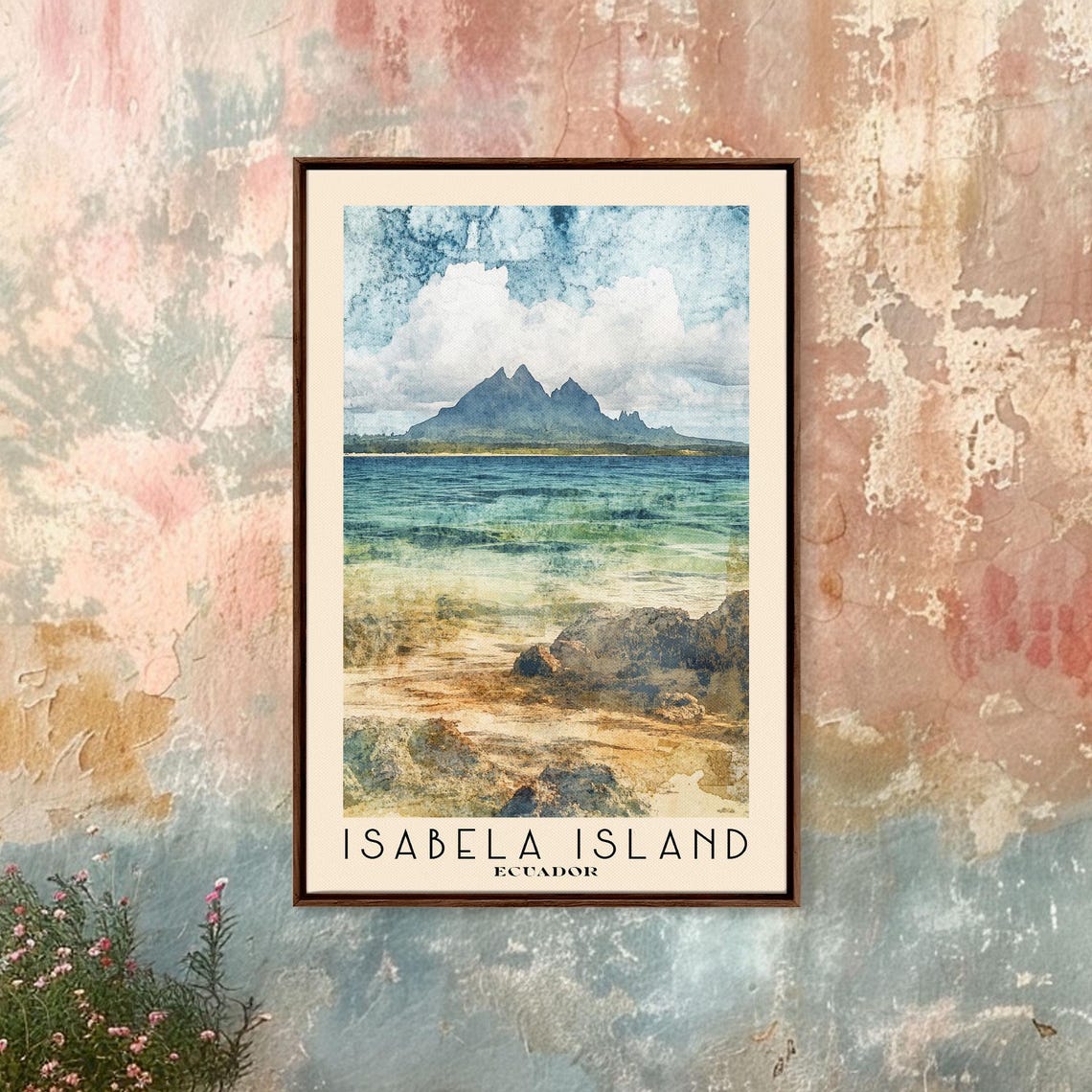 Isabela Island Ecuador Volcanic Peaks Turquoise Bay Watercolor Poster - Image 4