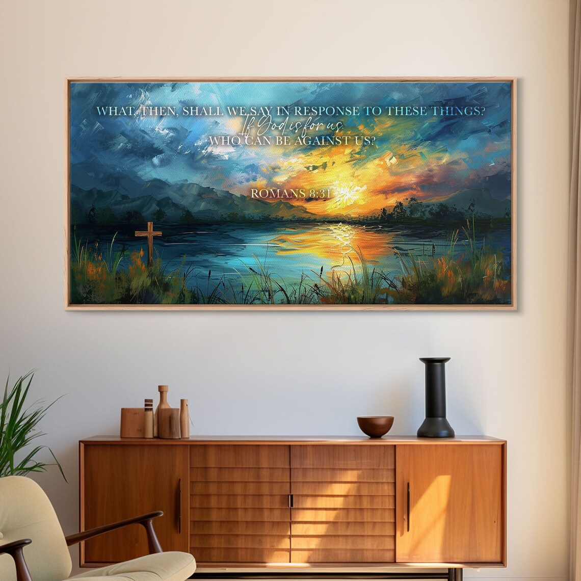 Romans 8:31 Bible Verse Art Print, Christian Scripture