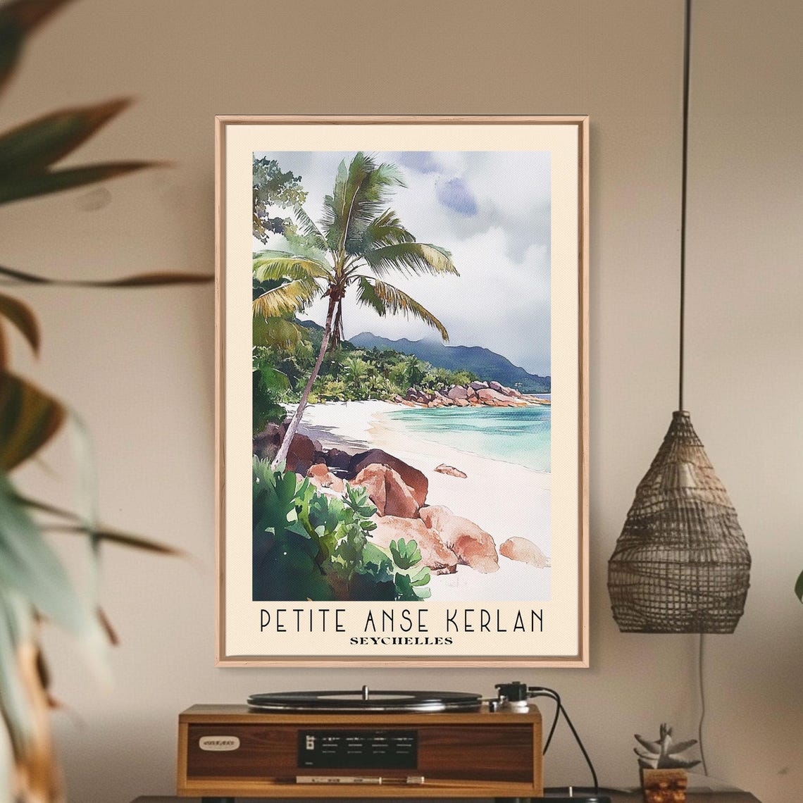 Petite Anse Kerlan Seychelles Leaning Palm Boulder Beach View Poster - Image 2