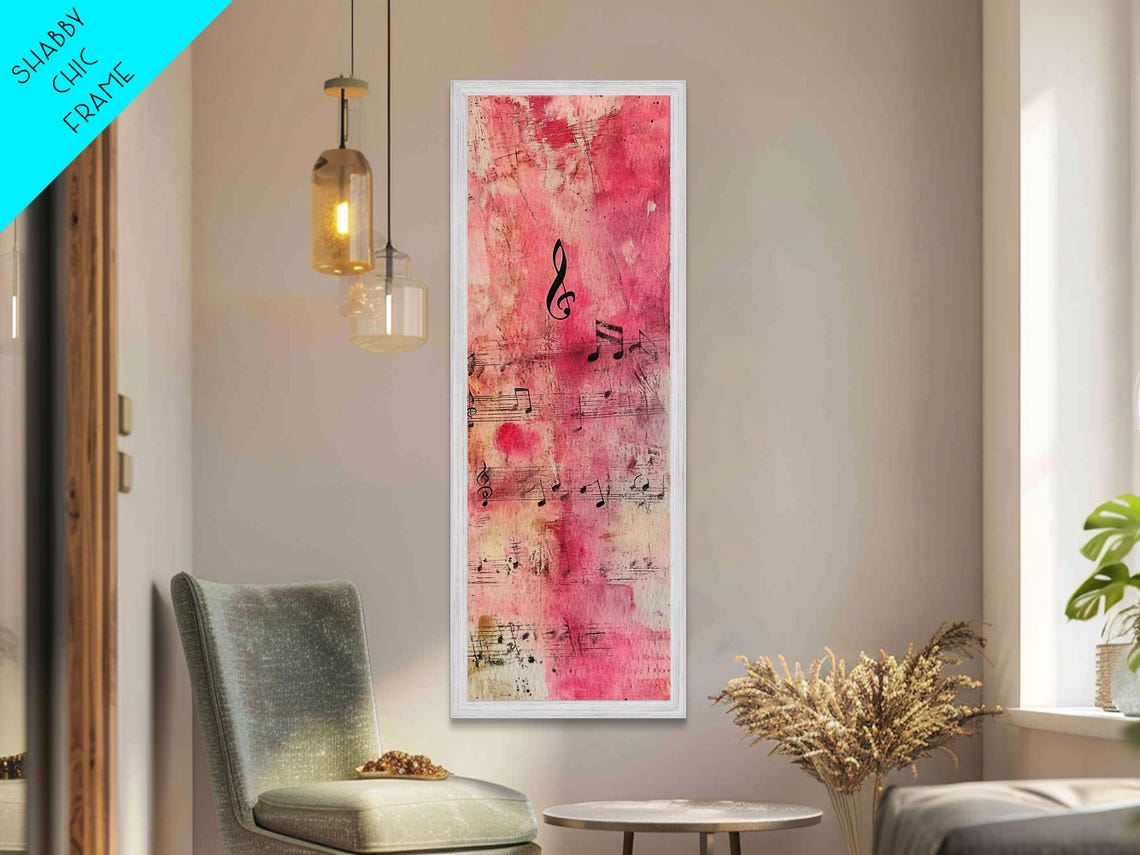 Treble Clef And Music Notes Pink Watercolor Rustic Music Wall Art - Image 6