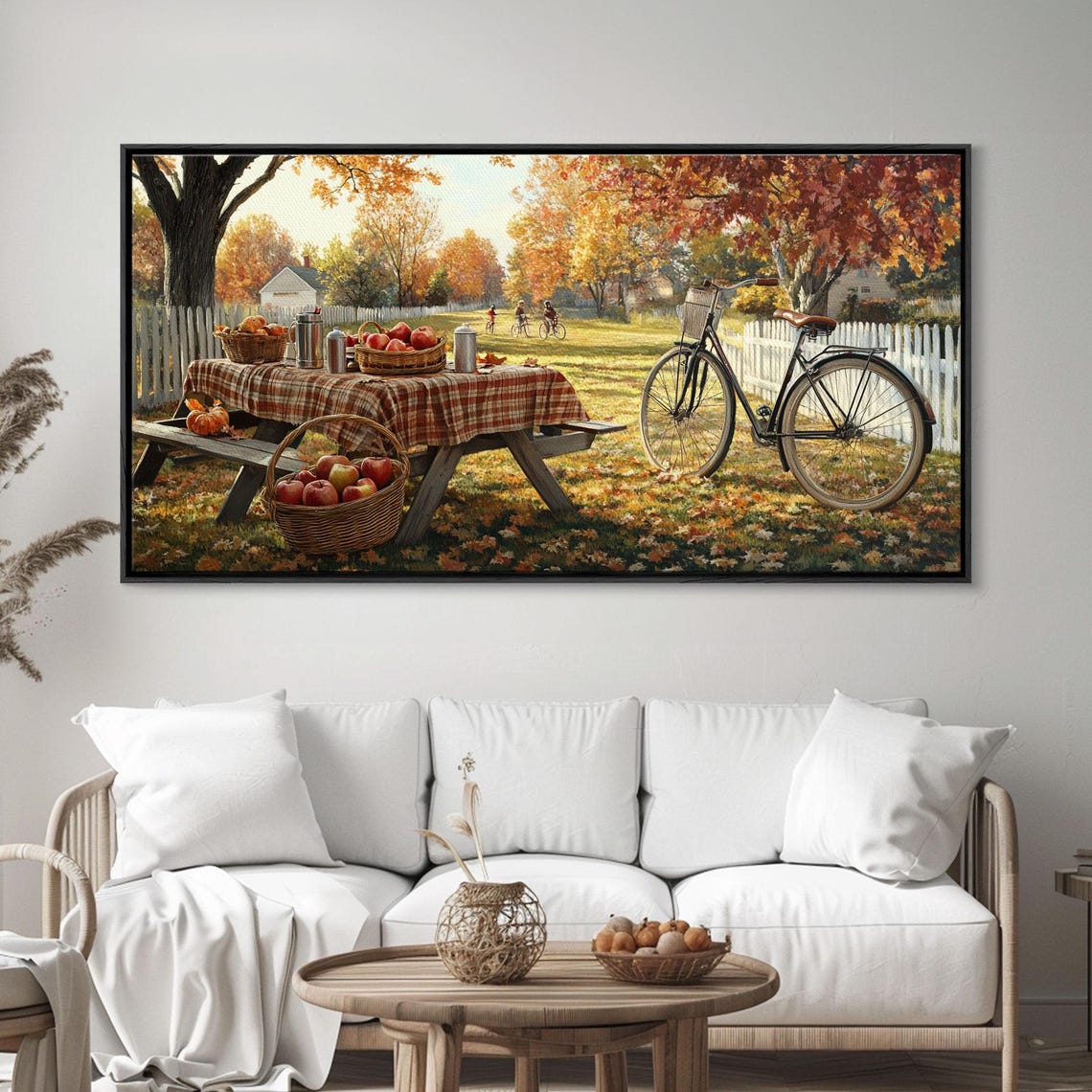 Autumn Apple Orchard Picnic Plaid Tablecloth Vintage Bike Wall Art - Image 6