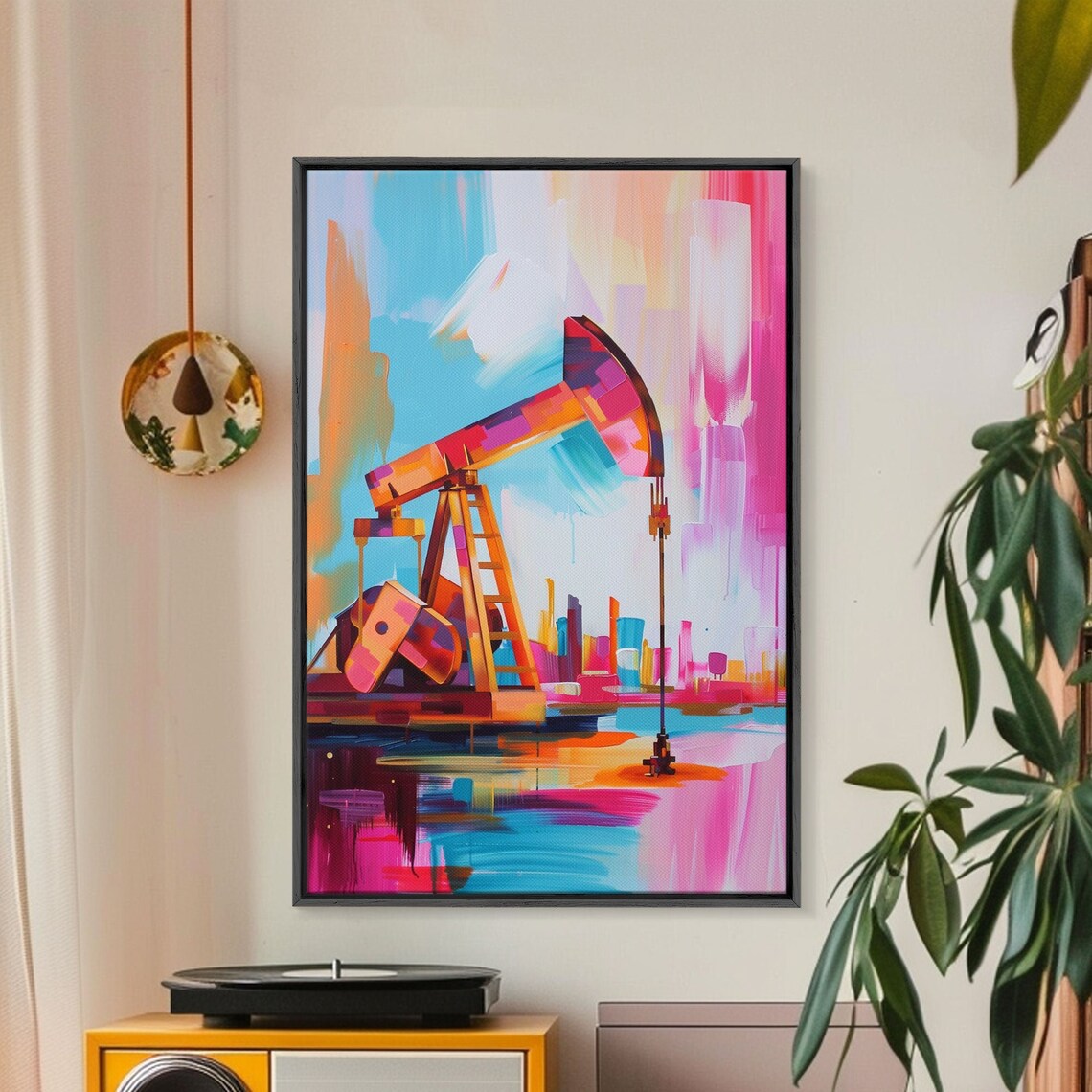 Colorful Oil Derrick Art Print, Industrial Decor - Image 2