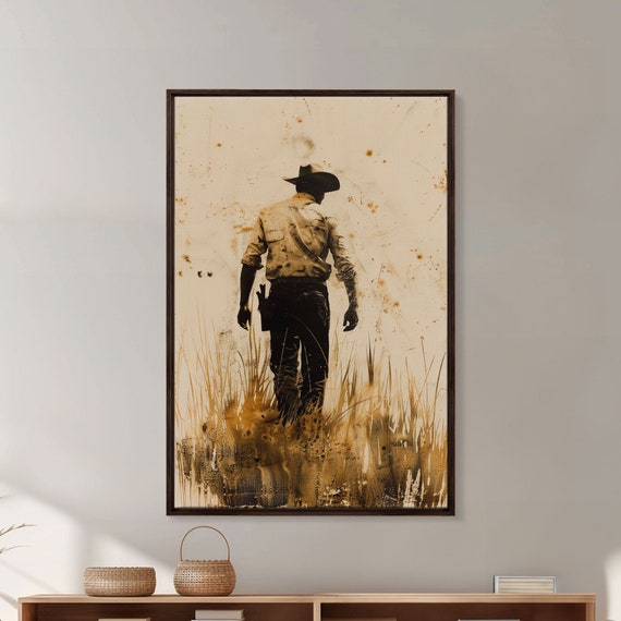 Cowboy Walking In The Field Print Framed Wall Art Rustic Western Decor Cowboy Artwork For Living Room Vintage Art Rustic Decor