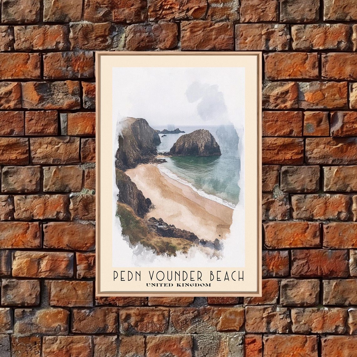 Pedn Vounder Beach United Kingdom Cliff Cove Sea Stack Mist Poster - Image 4