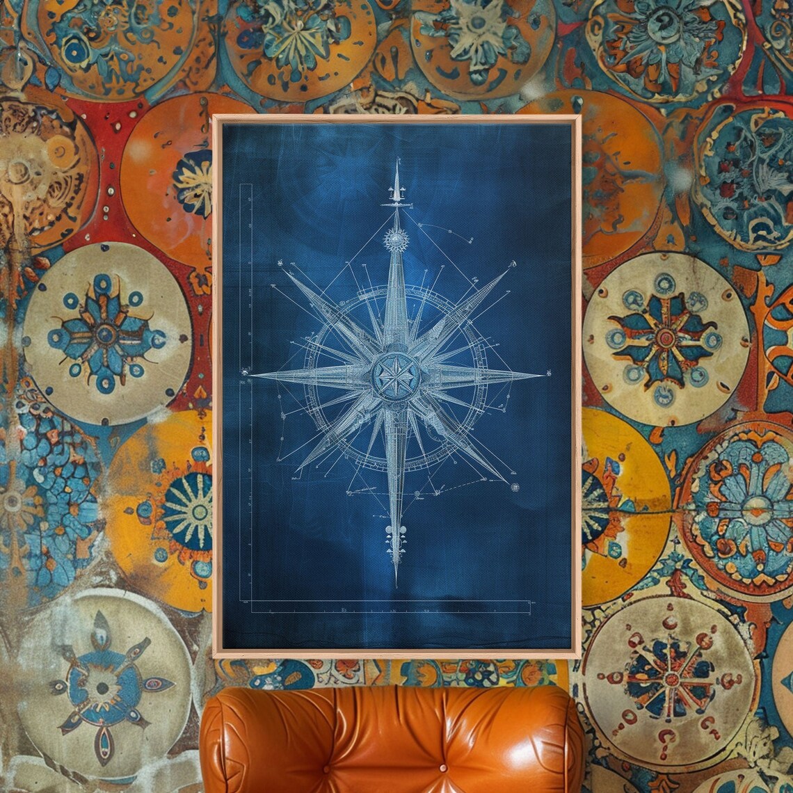 Industrial Compass Nautical Blueprint Art Print - Image 2