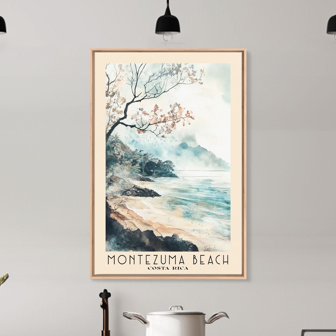 Montezuma Beach Costa Rica Misty Rocky Shore Watercolor Travel Poster - Image 6
