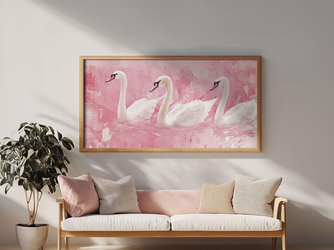 Swan Trio, Whimsical Cottagecore Bird Art Print - Image 2