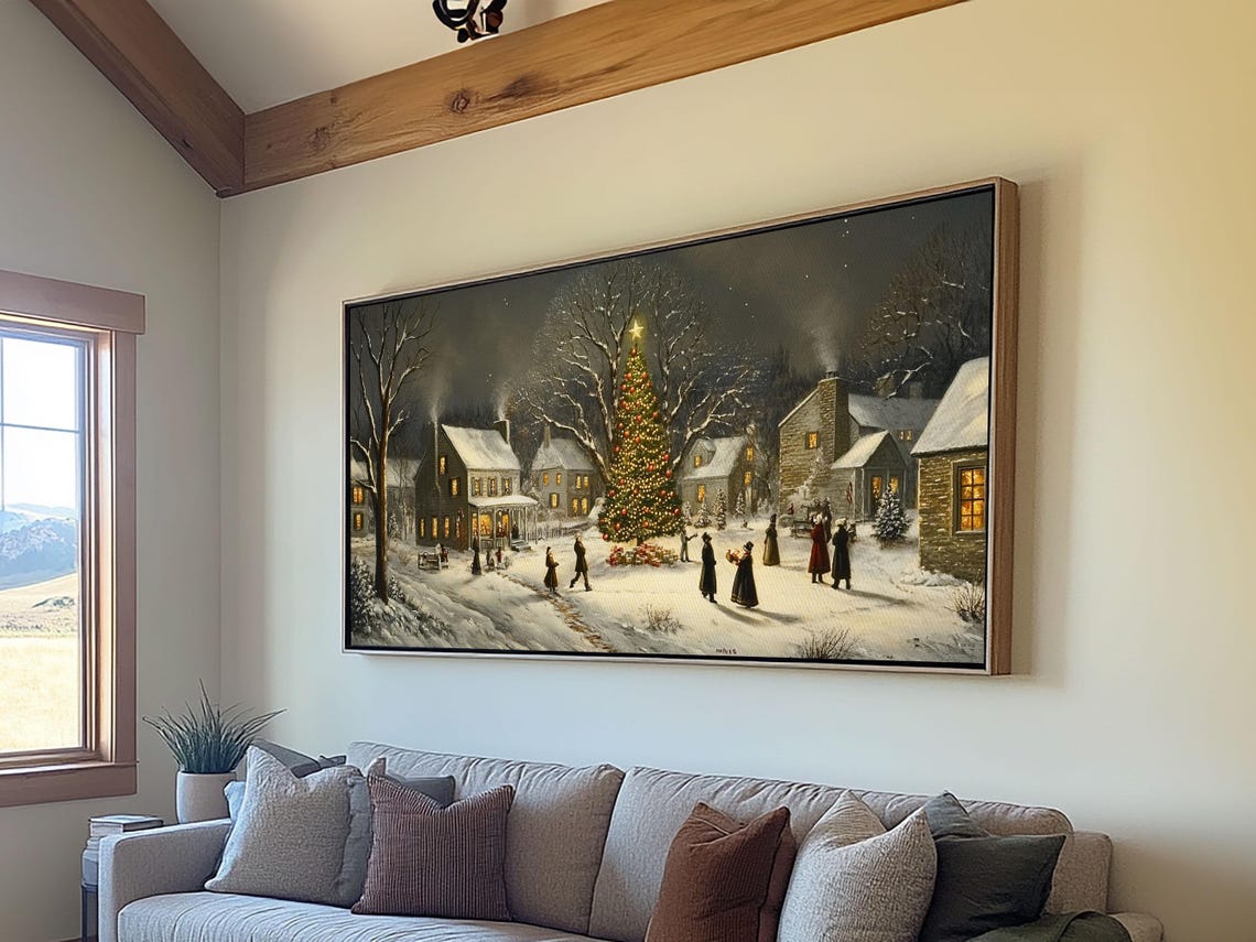 Winter Street Scene Victorian Christmas Village Oil Painting Print Ready To Hang Christmas Art Christmas Wall Art Cozy Christmas Print - Image 2