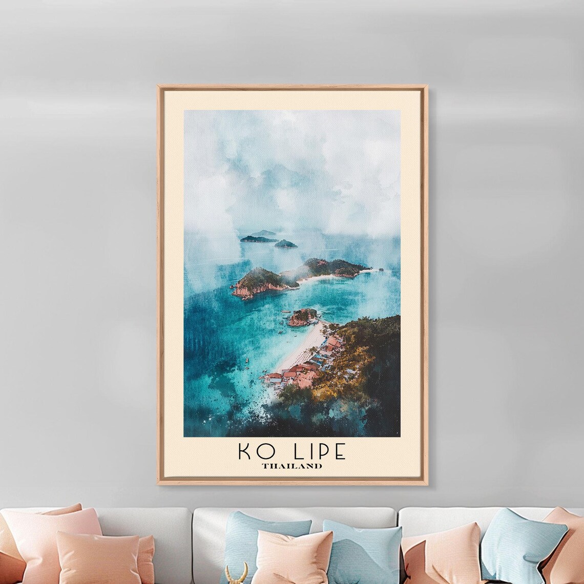 Ko Lipe Thailand Rocky Islets Turquoise Bay Misty Watercolor Art Poster - Image 2