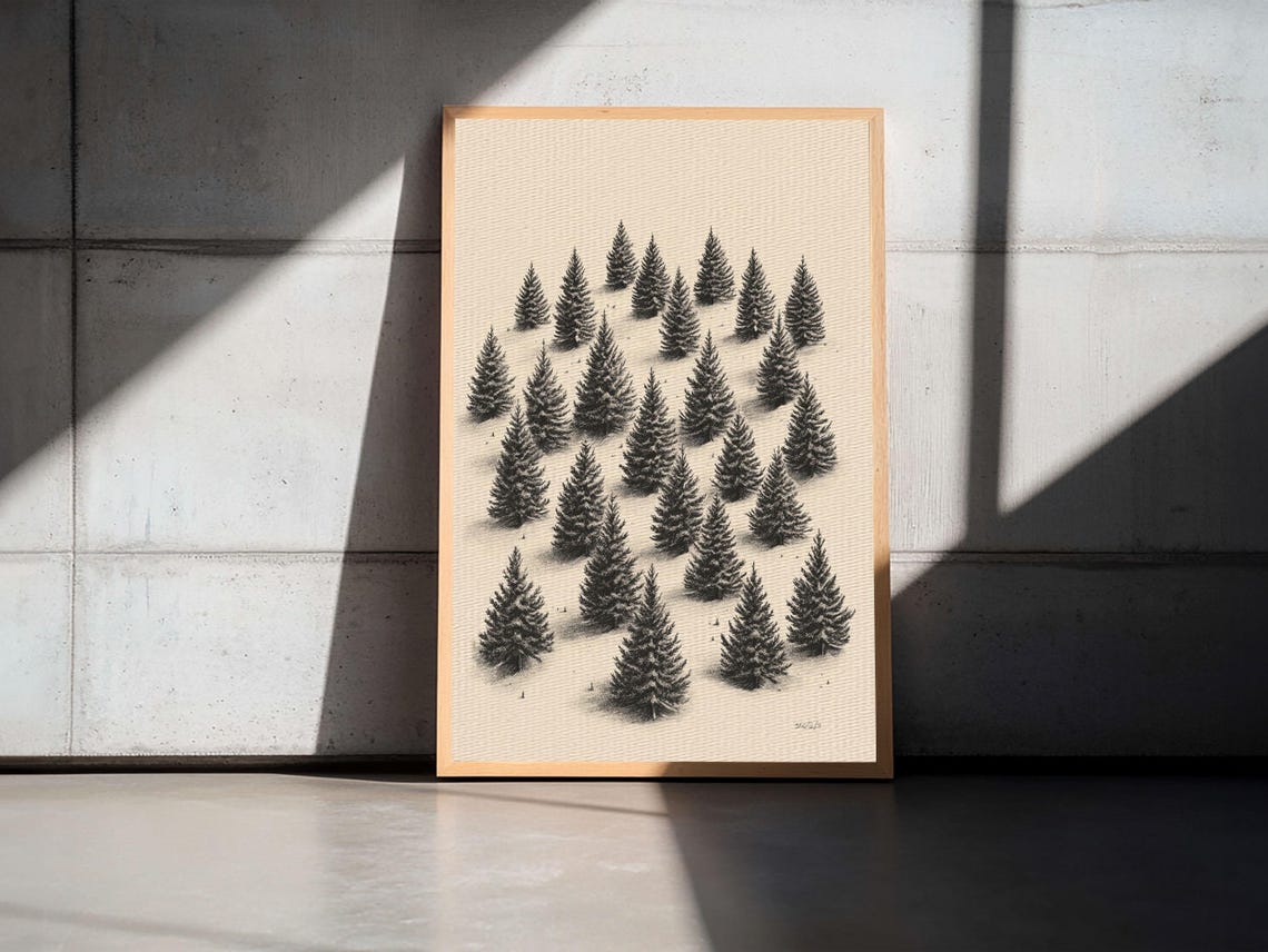 Christmas Tree Farm Rows Ink Sketch Minimalist Holiday Nature Poster - Image 6