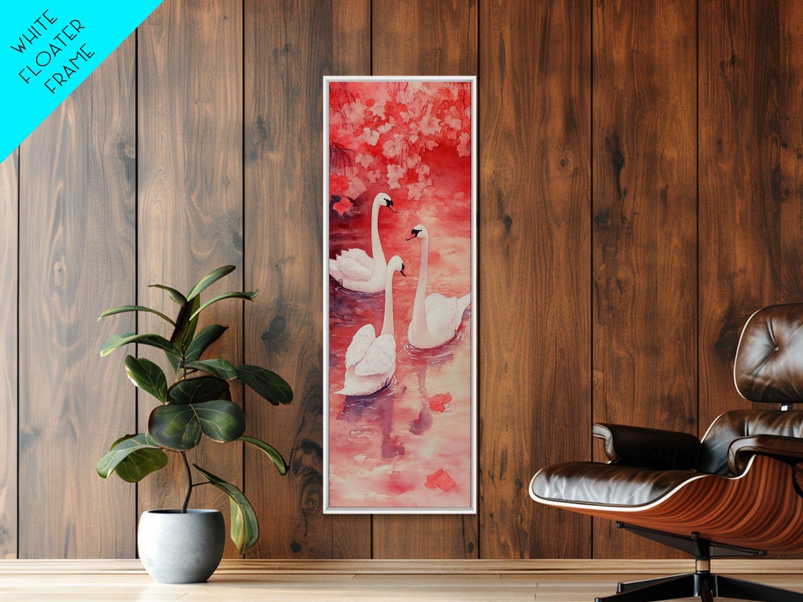 Three White Swans On Pink Water Elegant Romantic Bird Water Wall Art - Image 6