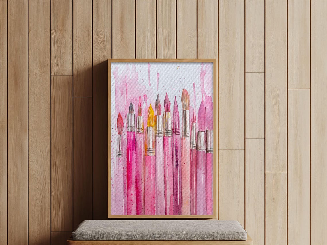 Pink Paintbrushes With Dripping Paint Watercolor Artist Wall Art - Image 3