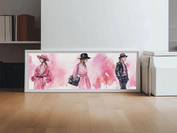 Fashion Illustration Wall Art Framed Print Light Pink And Black Modern Style Above Sofa Artwork Whimsical Statement Piece