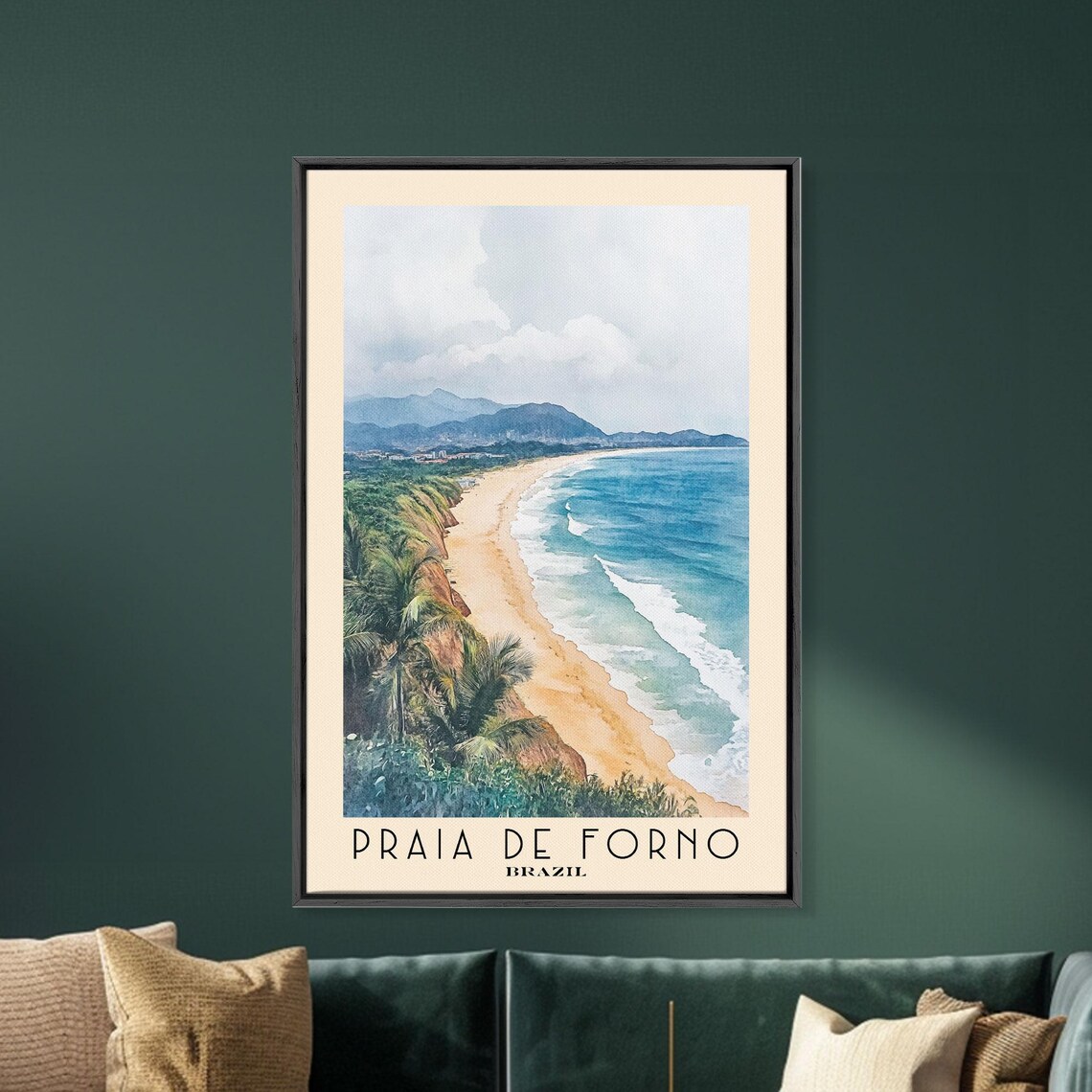 Praia de Forno Brazil Golden Beach Green Headland Watercolor Travel Poster - Image 5