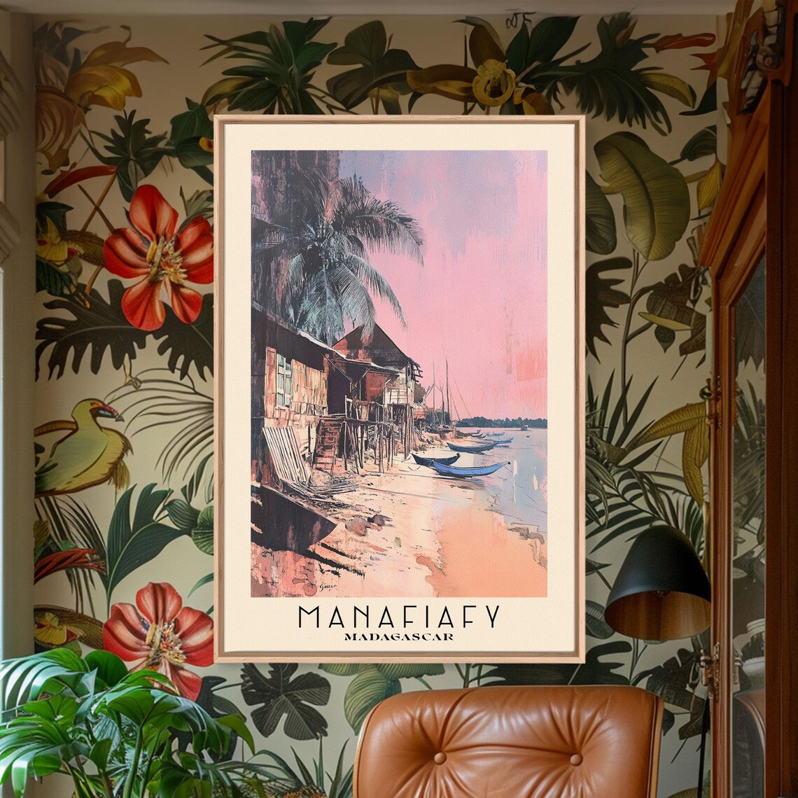 Manafiafy Madagascar Fishing Village Stilt Houses Sunset Harbor Poster - Image 2