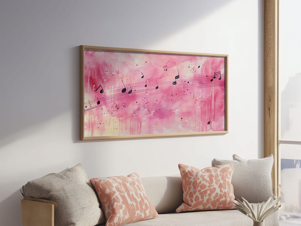 Music Notes Pink Watercolor Staff Melody Whimsical Song Decor Poster - Image 6