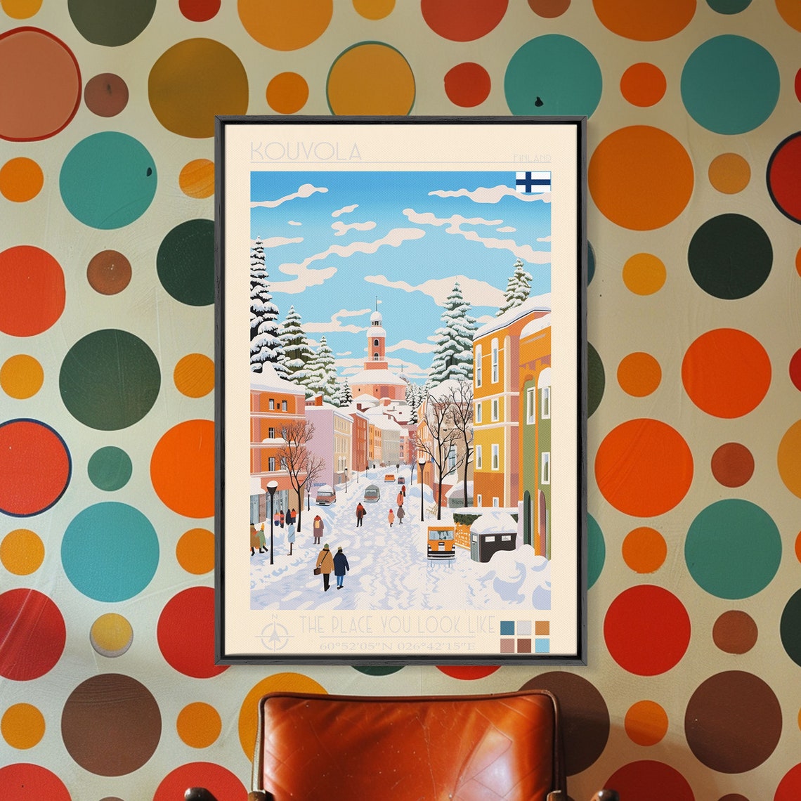 Kouvola Finland Snowy Winter Street Church Tower Pine Trees Poster